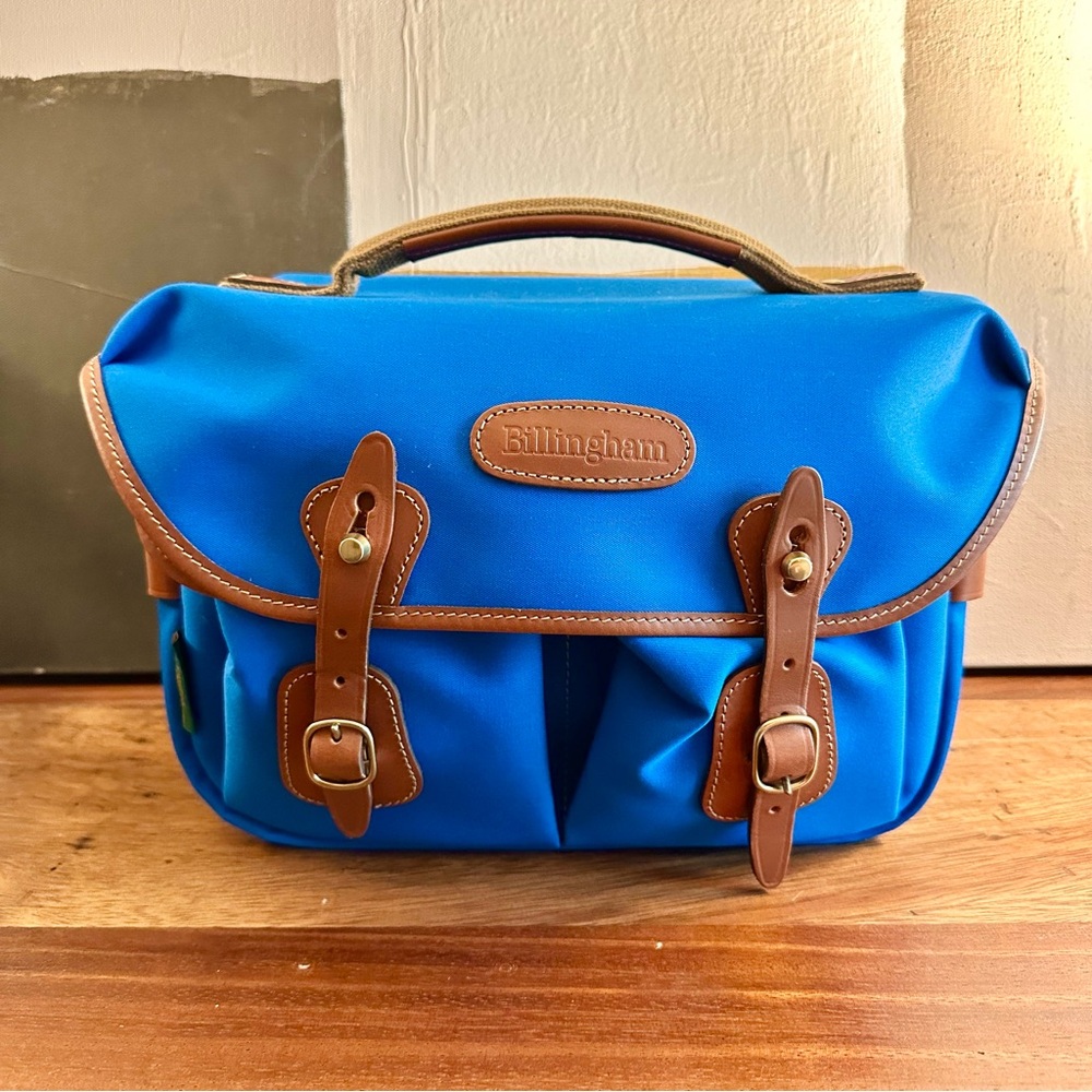 CUSTOM MADE Billingham Hadley Small Pro in Imperial Blue canvas and tan trim